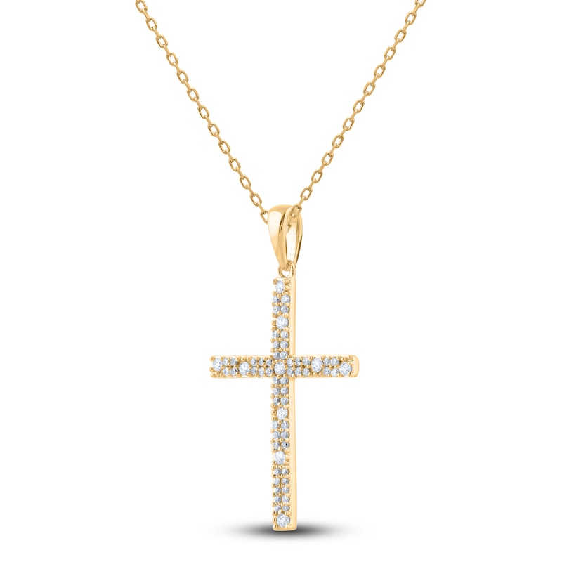 Main Image 2 of Diamond Cross Pendant Necklace 1/4 ct tw Round 14K Yellow Gold 18"