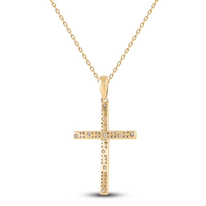 Main Image 3 of Diamond Cross Pendant Necklace 1/4 ct tw Round 14K Yellow Gold 18"