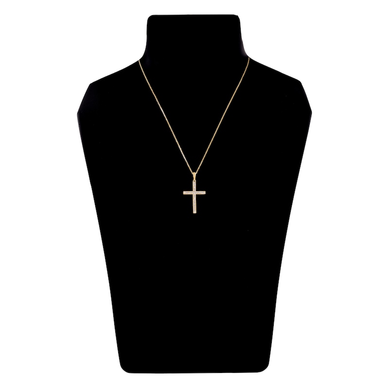 Main Image 5 of Diamond Cross Pendant Necklace 1/4 ct tw Round 14K Yellow Gold 18"