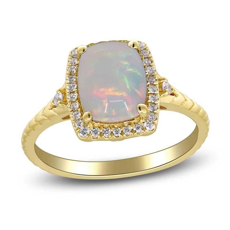 Main Image 1 of Natural Opal & Diamond Ring 1/6 ct tw 14K Yellow Gold