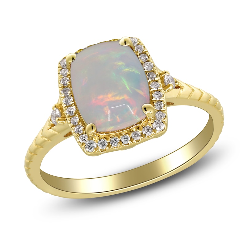 Main Image 2 of Natural Opal & Diamond Ring 1/6 ct tw 14K Yellow Gold