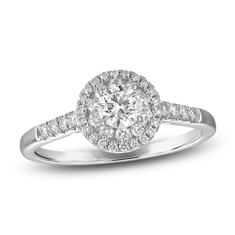 Main Image 1 of Diamond Double Halo Engagement Ring 5/8 ct tw 14K White Gold