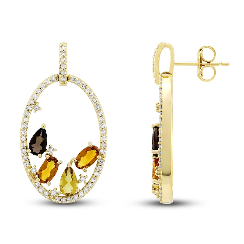 Main Image 2 of Natural Citrine, Smoky Quartz, & Diamond Earrings 3/8 ct tw 10K Yellow Gold