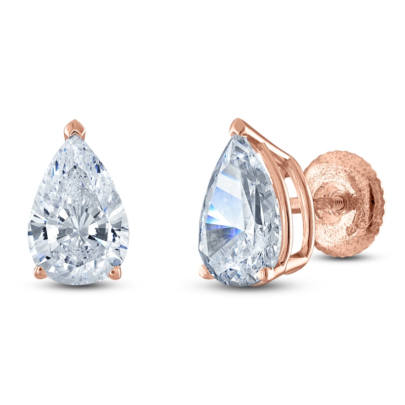 Main Image 2 of Pear-Shaped Lab-Grown Diamond Solitaire Stud Earrings 1/2 ct tw 14K Rose Gold (F/SI2)