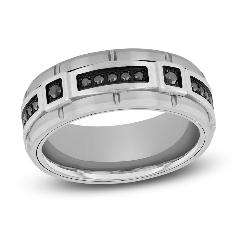Main Image 1 of Men's Black Diamond Wedding Band 1/5 ct tw Tungsten Carbide 8mm