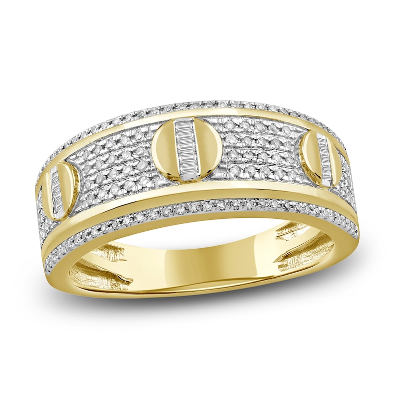 Main Image 1 of Men's Baguette & Round-Cut Diamond Fashion Ring 1/2 ct tw 10K Yellow Gold