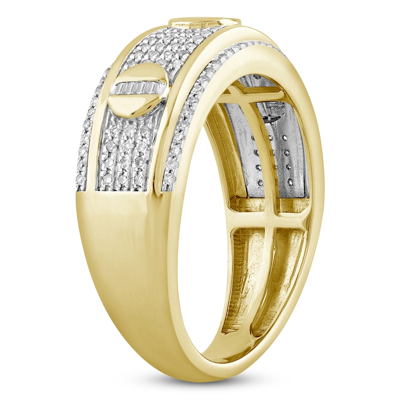 Main Image 2 of Men's Baguette & Round-Cut Diamond Fashion Ring 1/2 ct tw 10K Yellow Gold