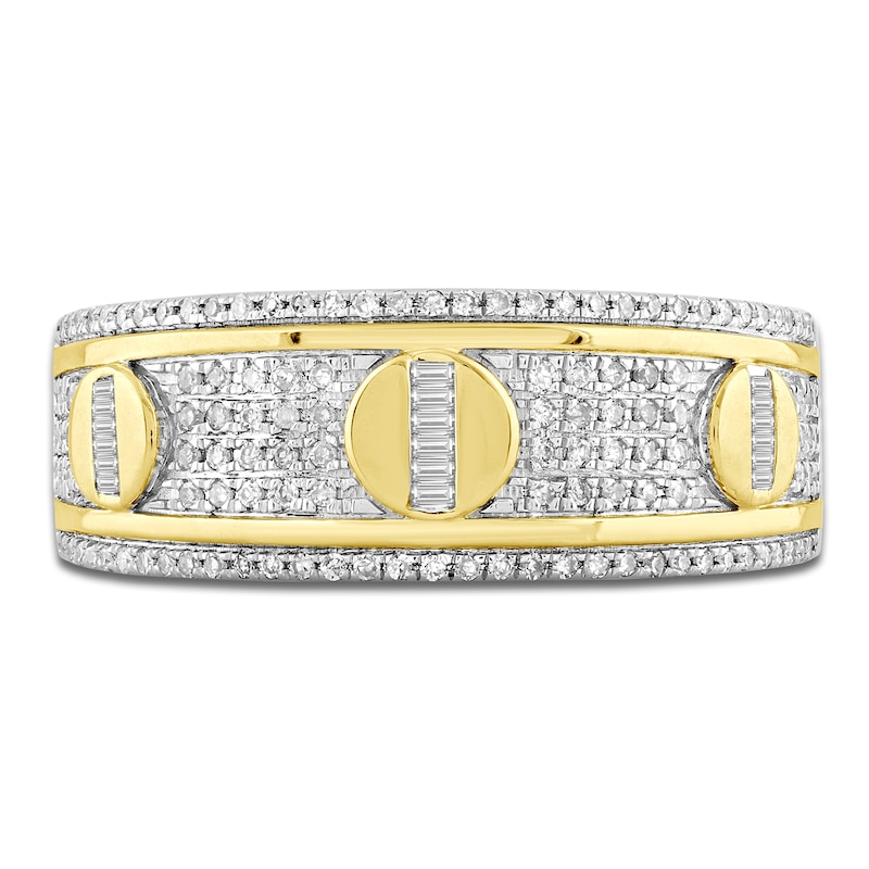 Main Image 3 of Men's Baguette & Round-Cut Diamond Fashion Ring 1/2 ct tw 10K Yellow Gold