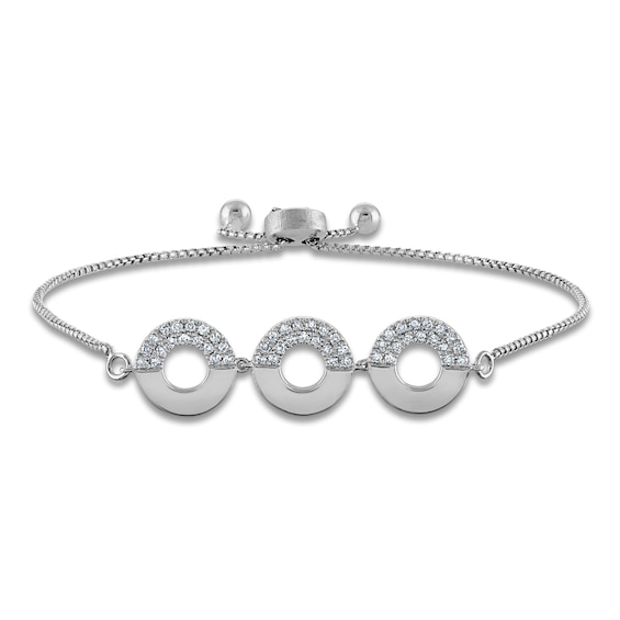 Diamond Circles Trio Bolo Bracelet 1/3 ct tw Sterling Silver 9.5"