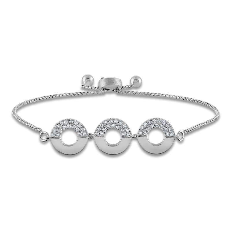 Main Image 1 of Diamond Circles Trio Bolo Bracelet 1/3 ct tw Sterling Silver 9.5"