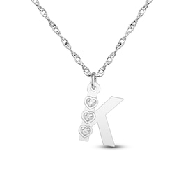 Diamond Accent Heart Initial Necklace 14K White Gold 18"