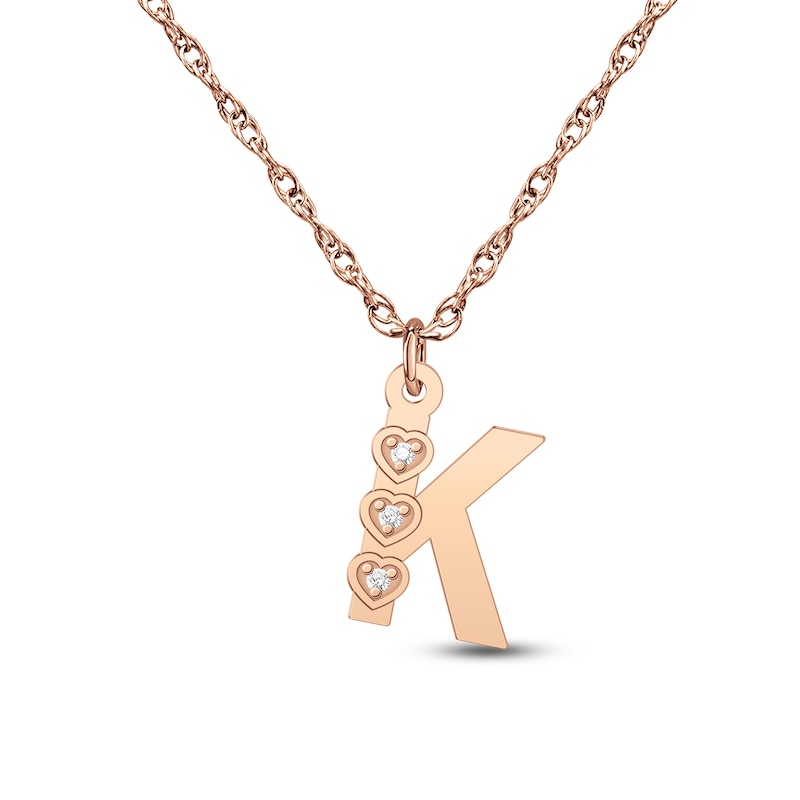 Main Image 1 of Diamond Accent Heart Initial Necklace 14K Rose Gold-Plated Sterling Silver 18"