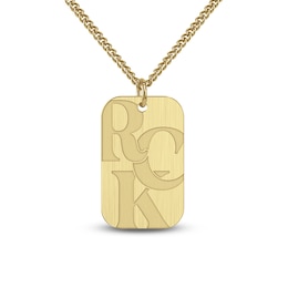 Men's Monogram Dog Tag Necklace 10K Yellow Gold 22"