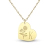 Thumbnail Image 1 of Birth Flower & Initial Tilted Heart Necklace 14K Yellow Gold 18"