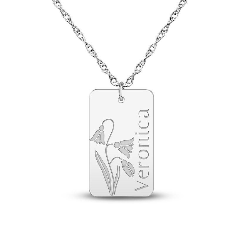 Main Image 1 of Name & Birth Flower Tag Necklace 14K White Gold 18"