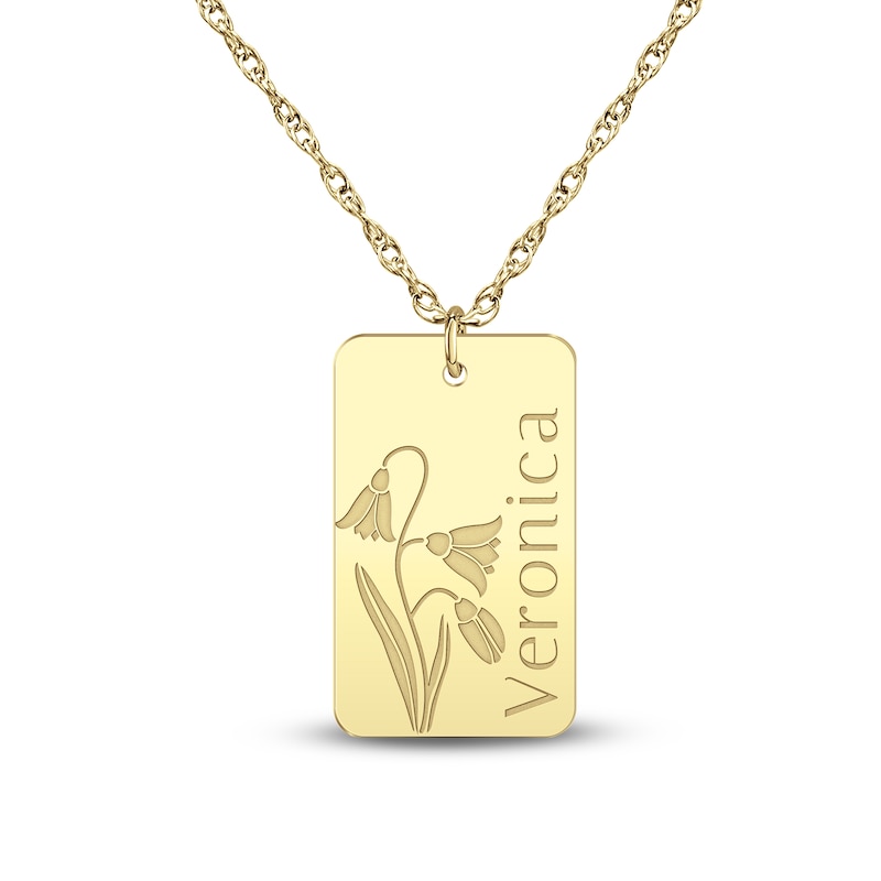 Main Image 1 of Name & Birth Flower Tag Necklace 24K Yellow Gold-Plated Sterling Silver 18"