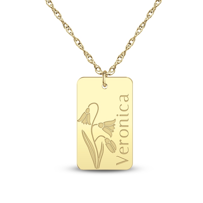 Main Image 1 of Name & Birth Flower Tag Necklace 10K Yellow Gold 18"