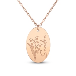 Script Name & Birth Flower Oval Necklace 14K Rose Gold-Plated Sterling Silver 18"