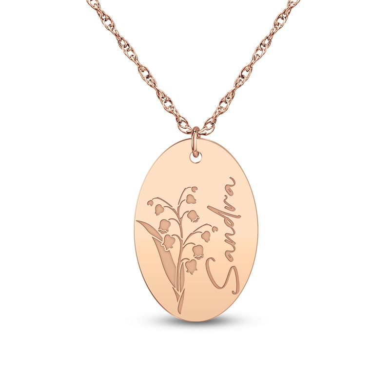 Main Image 1 of Script Name & Birth Flower Oval Necklace 14K Rose Gold-Plated Sterling Silver 18"