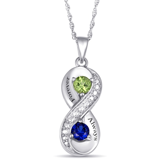 Birthstone Couple's Infinity Pendant (2 Stones and Lines)