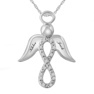 1/20 ct tw Diamond Couple's Infinity Angel Pendant (2 Lines)