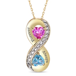 Couple's Heart-Shaped Birthstone Infinity Necklace (2 Stones and Lines)