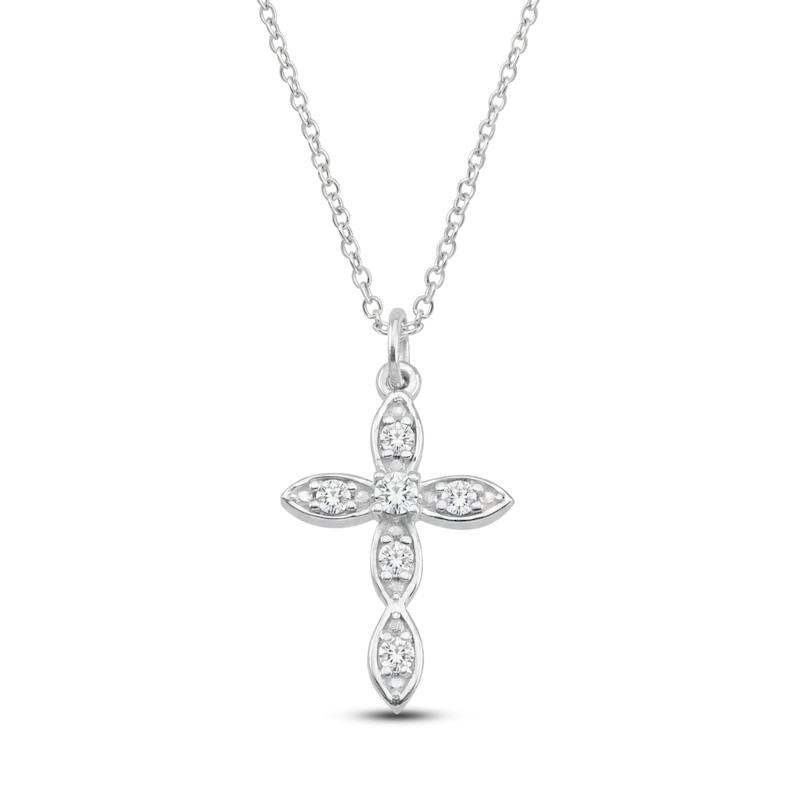 Main Image 1 of Natural White Topaz Birthstone Cross Necklace Sterling Silver 18"
