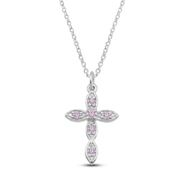 Lab-Created Alexandrite Birthstone Cross Necklace Sterling Silver 18"