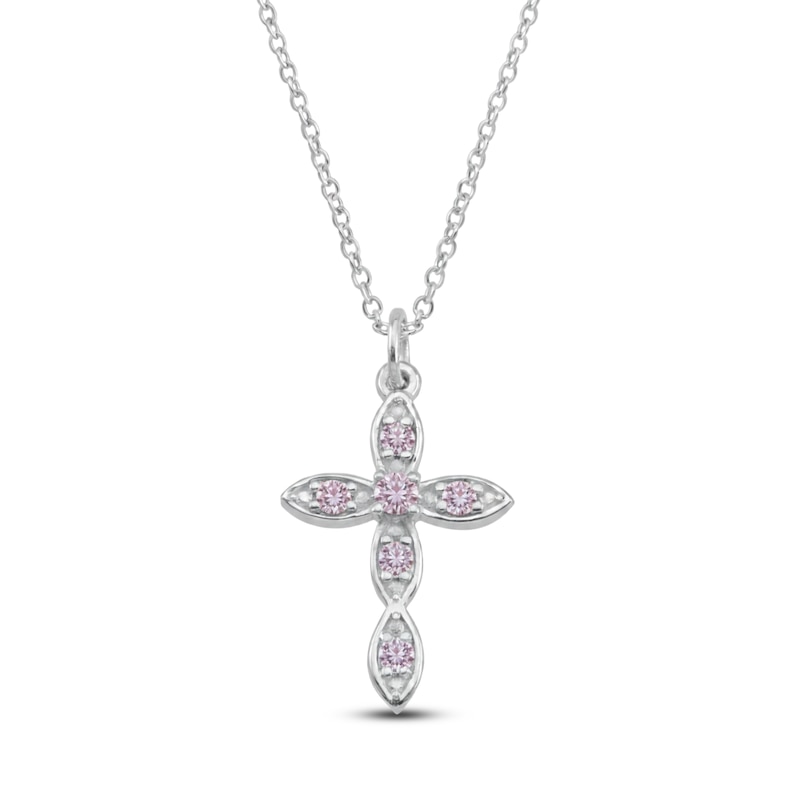 Main Image 1 of Lab-Created Alexandrite Birthstone Cross Necklace Sterling Silver 18"