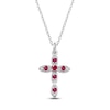 Thumbnail Image 1 of Lab-Created Ruby Birthstone Cross Necklace Sterling Silver 18"