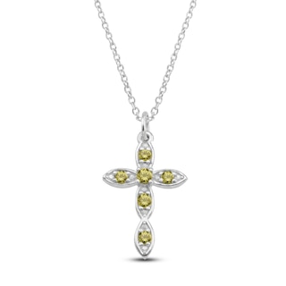 Natural Peridot Birthstone Cross Necklace Sterling Silver 18"
