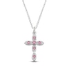 Thumbnail Image 1 of Pink Lab-Created Spinel Birthstone Cross Necklace Sterling Silver 18"