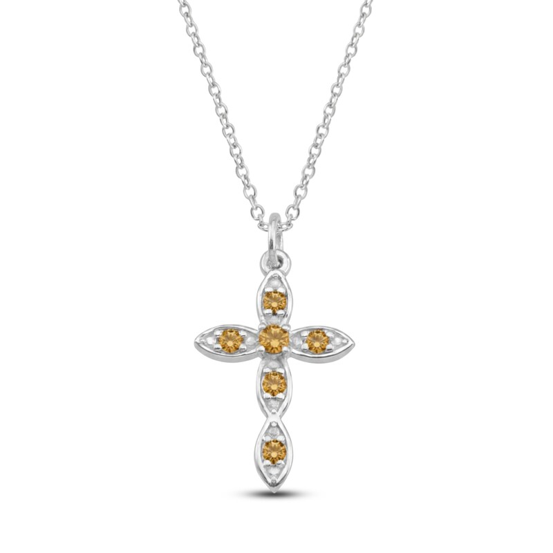 Main Image 1 of Natural Citrine Birthstone Cross Necklace Sterling Silver 18"