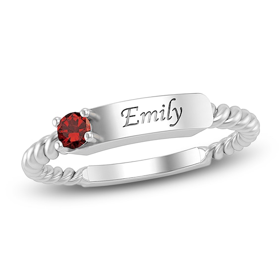 Natural Garnet Engravable ID Ring Sterling Silver