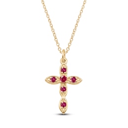Lab-Created Ruby Birthstone Cross Necklace 10K Yellow Gold 18"