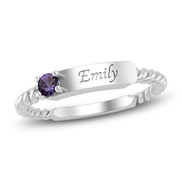 Natural Amethyst Engravable ID Ring Sterling Silver
