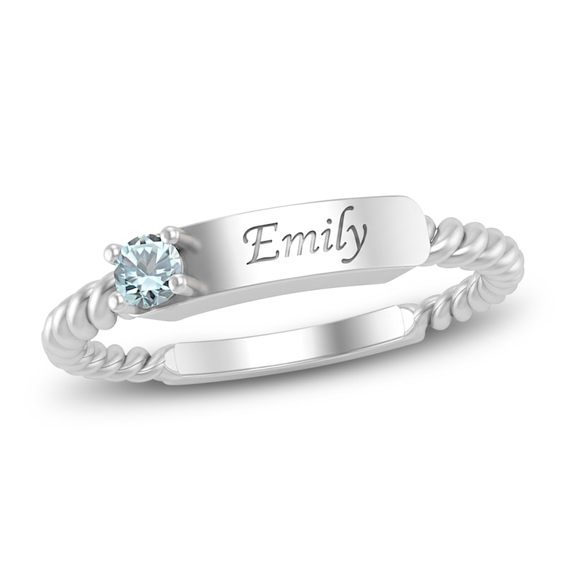 Main Image 1 of Natural Aquamarine Engravable ID Ring Sterling Silver