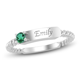 Lab-Created Emerald Engravable ID Ring Sterling Silver