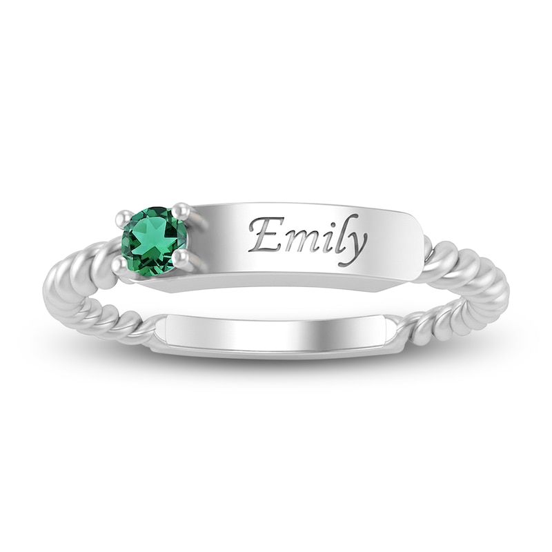 Main Image 2 of Lab-Created Emerald Engravable ID Ring Sterling Silver
