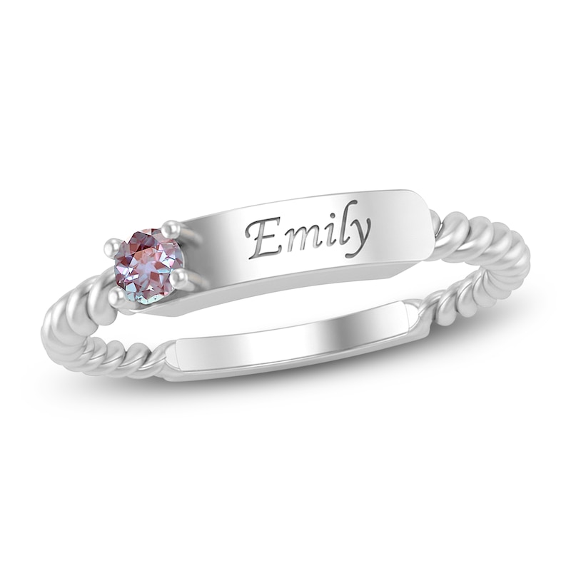 Main Image 1 of Lab-Created Alexandrite Engravable ID Ring Sterling Silver