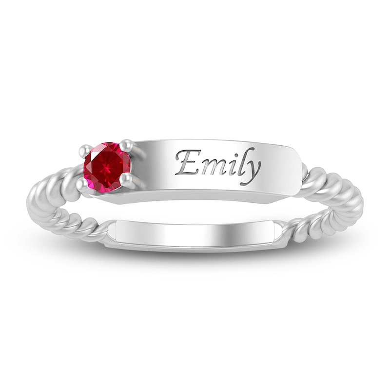 Main Image 2 of Lab-Created Ruby Engravable ID Ring Sterling Silver