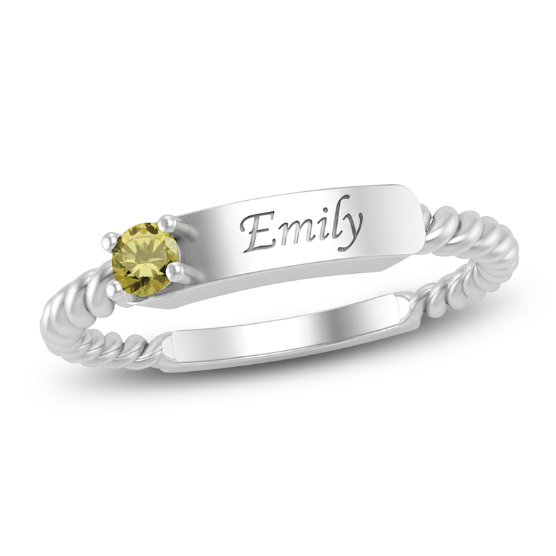 Main Image 1 of Natural Peridot Engravable ID Ring Sterling Silver