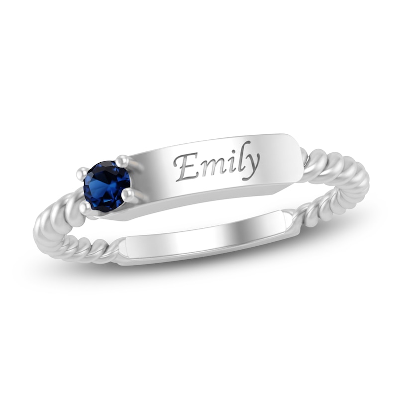 Main Image 1 of Blue Lab-Created Sapphire Engravable ID Ring Sterling Silver