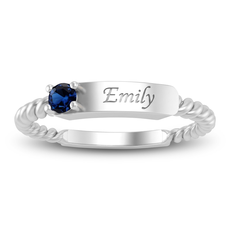 Main Image 2 of Blue Lab-Created Sapphire Engravable ID Ring Sterling Silver