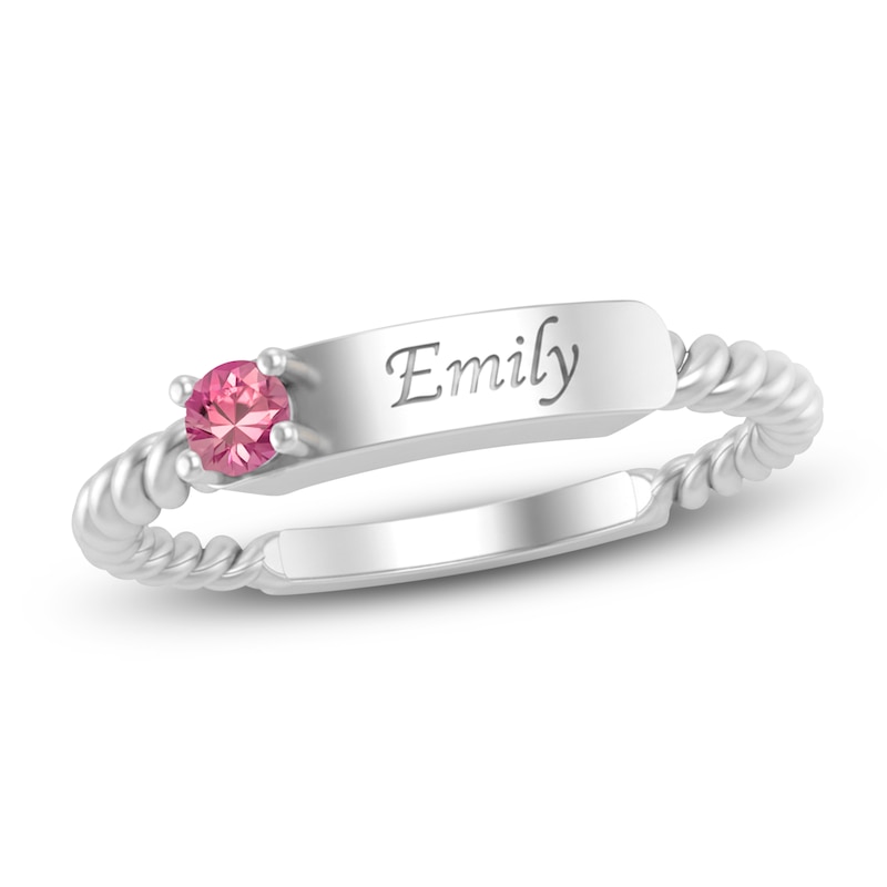 Main Image 1 of Pink Lab-Created Spinel Engravable ID Ring Sterling Silver