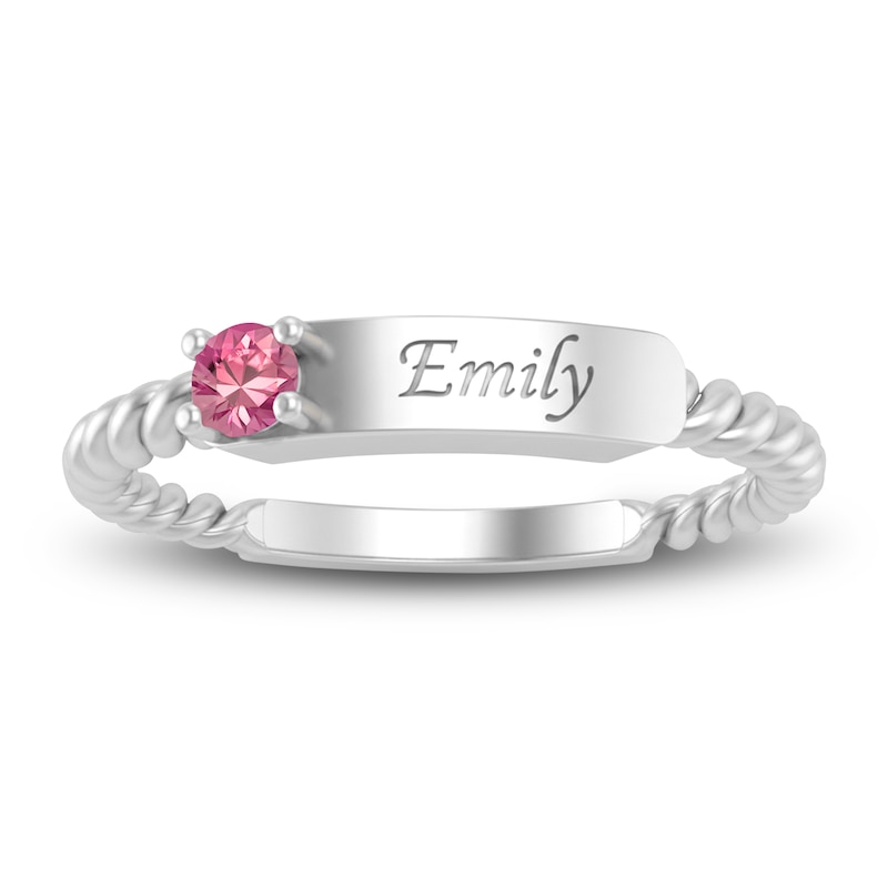 Main Image 2 of Pink Lab-Created Spinel Engravable ID Ring Sterling Silver