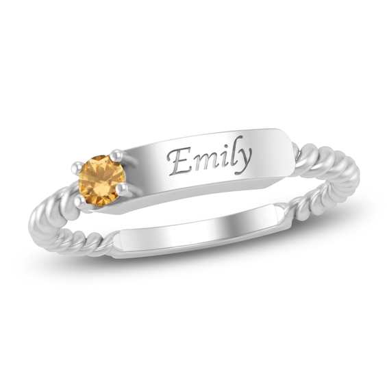 Natural Citrine Engravable ID Ring Sterling Silver