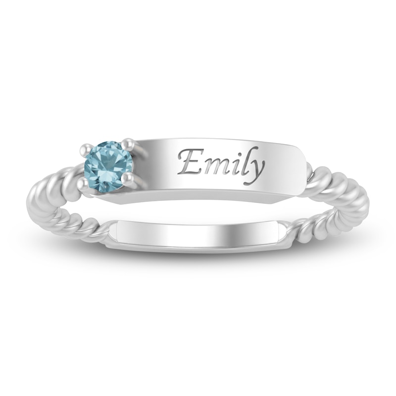 Main Image 2 of Natural Blue Zircon Engravable ID Ring Sterling Silver