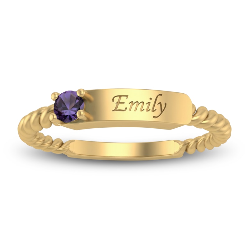 Main Image 2 of &nbsp;Natural Amethyst Engravable ID Ring 10K Yellow Gold