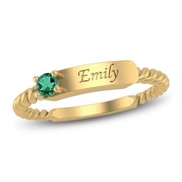 Lab-Created Emerald Engravable ID Ring 10K Yellow Gold
